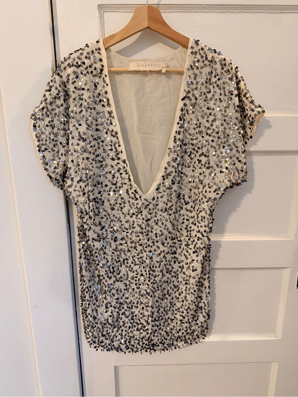 Jen's Pirate Booty Ivory Sequin Deep V Swim Coverup
